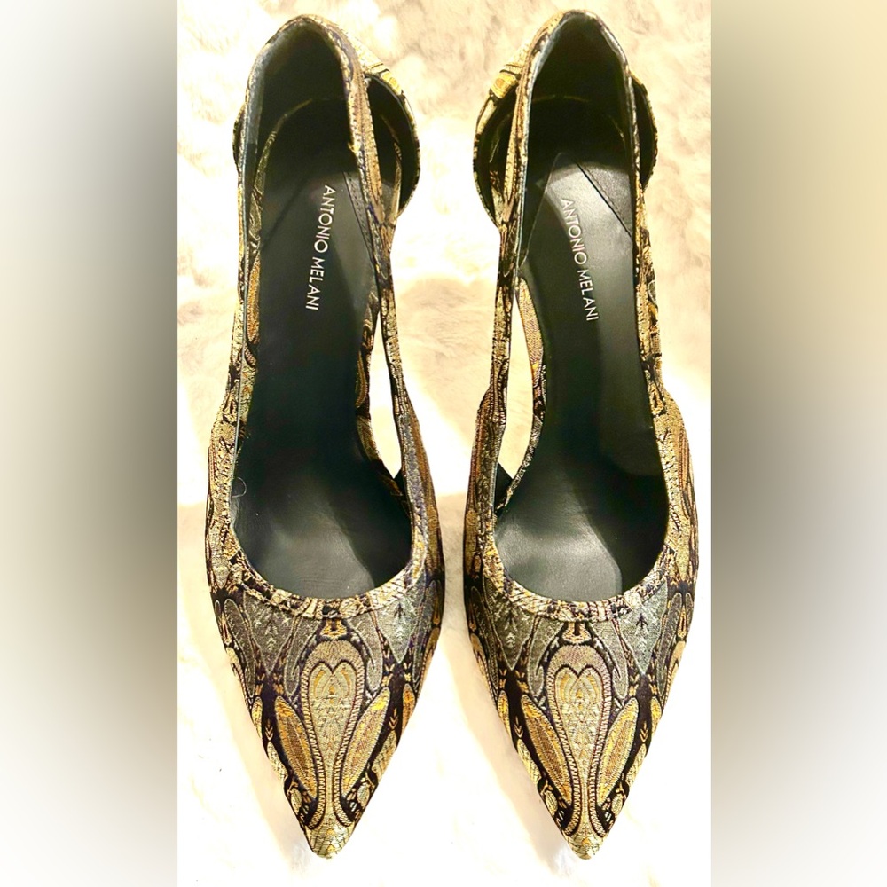 ANTONIO MELANI leather tapestry paisley heels women’s size 10 - Picture 3 of 9